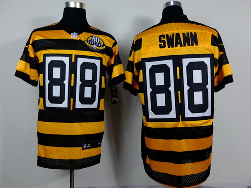 Nike Pittsburgh Steelers #88 Lynn Swann Yellow With Black Throwback 80TH Jersey