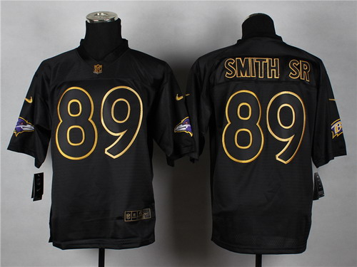 Nike Baltimore Ravens #89 Steve Smith Sr 2014 All Black/Gold Elite Jersey