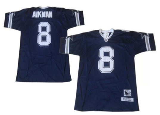 Dallas Cowboys #8 Troy Aikman Blue Throwback Jersey