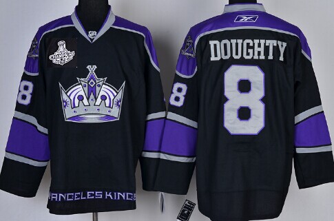 Los Angeles Kings #8 Drew Doughty 2014 Champions Patch Black Third Jersey