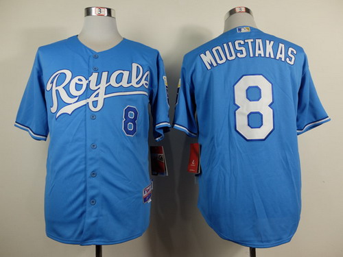 Kansas City Royals #8 Mike Moustakas Light Blue Jersey