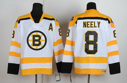 Boston Bruins #8 Cam Neely White Throwback CCM Jersey