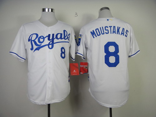 Kansas City Royals #8 Mike Moustakas White Jersey