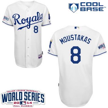 Kansas City Royals #8 Mike Moustakas 2014 World Series White Jersey