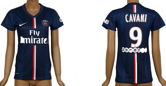 2014/15 Paris Saint-Germain #9 Cavani Home Soccer AAA+ T-Shirt_Womens