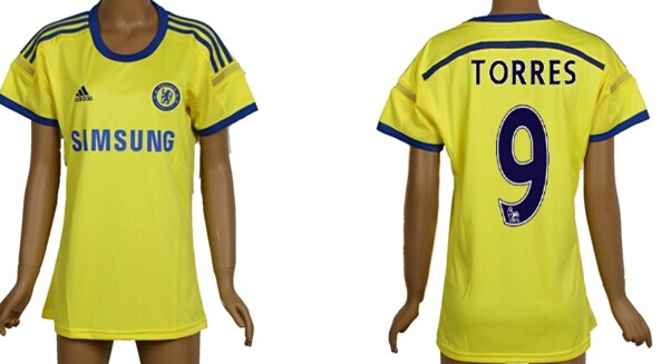 2014/15 Chelsea FC #9 Torres Away Yellow Soccer AAA+ T-Shirt_Womens