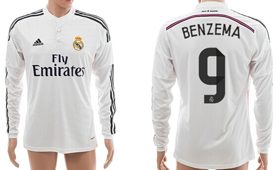 2014/15 Real Madrid #9 Benzema Home Soccer Long Sleeve AAA+ T-Shirt