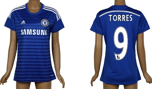 2014/15 Chelsea FC #9 Torres Home Soccer AAA+ T-Shirt_Womens