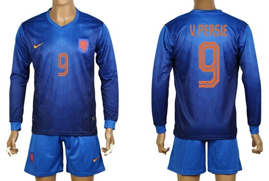 2014 World Cup Holland #9 v.Persie Away Soccer Long Sleeve Shirt Kit