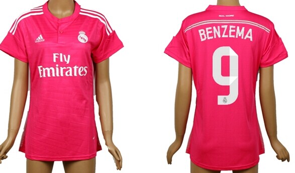 2014/15 Real Madrid #9 Benzema Away Pink Soccer AAA+ T-Shirt_Womens
