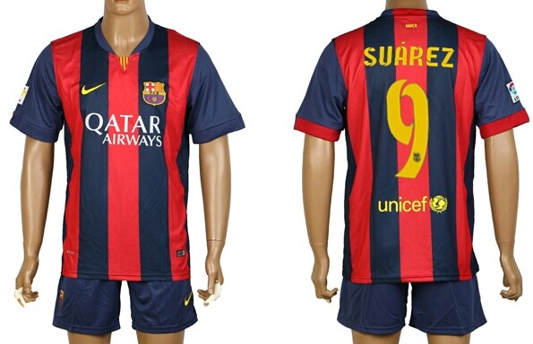 2014/15 FC Bacelona #9 Suarez Home Soccer Shirt Kit