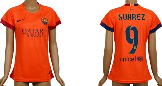 2014/15 FC Bacelona #9 Suarez Away Soccer AAA+ T-Shirt_Womens