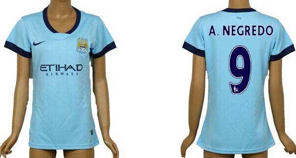 2014/15 Manchester City #9 A.Negredo Home Soccer AAA+ T-Shirt_Womens