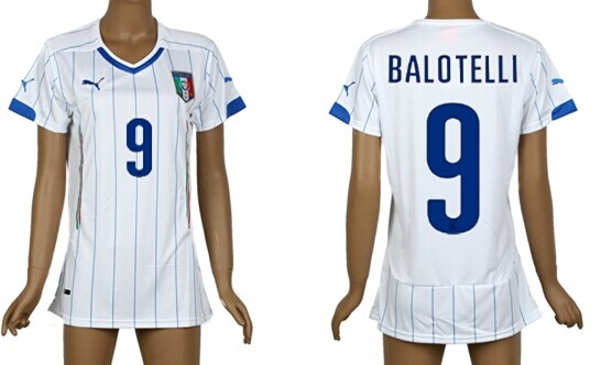 2014 World Cup Italy #9 Balotelli Away Soccer AAA+ T-Shirt_Womens