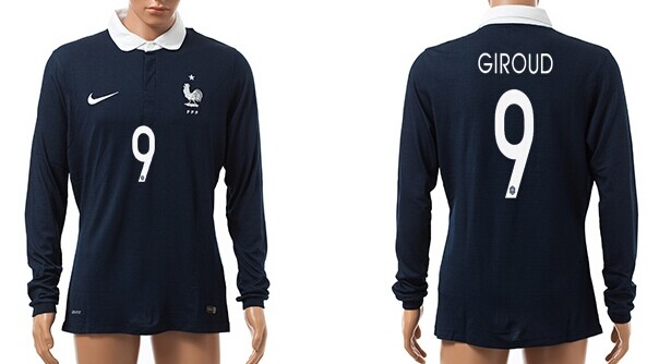 2014 World Cup France #9 Giroud Home Soccer Long Sleeve AAA+ T-Shirt
