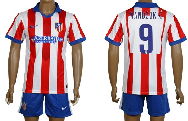 2014/15 Atletico Madrid #9 Mandzukic Home Soccer Shirt Kit