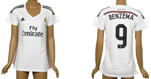 2014/15 Real Madrid #9 Benzema Home Soccer AAA+ T-Shirt_Womens