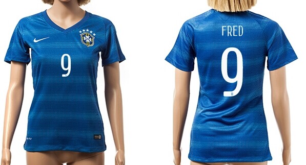 2014 World Cup Brazil #9 Fred Away Soccer AAA+ T-Shirt_Womens