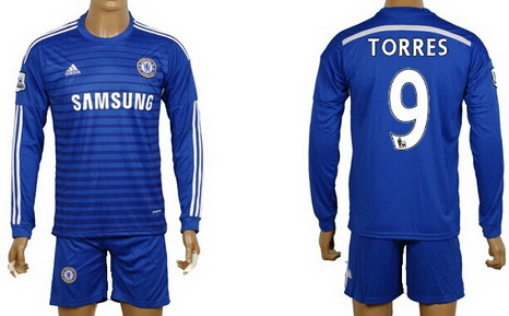2014/15 Chelsea FC #9 Torres Home Long Sleeve Shirt Kit