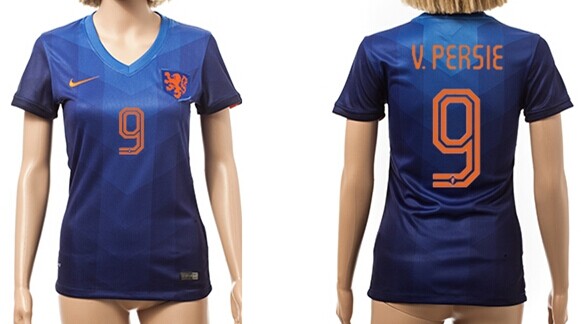 2014 World Cup Holland #9 v.Persie Away Soccer AAA+ T-Shirt_Womens