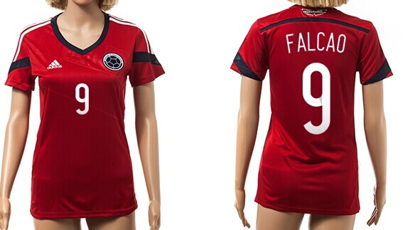 2014 World Cup Columbia #9 Falcao Away Soccer AAA+ T-Shirt_Womens