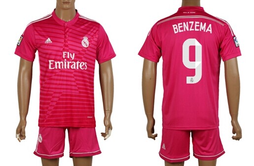 2014/15 Real Madrid #9 Benzema Away Pink Soccer Shirt Kit