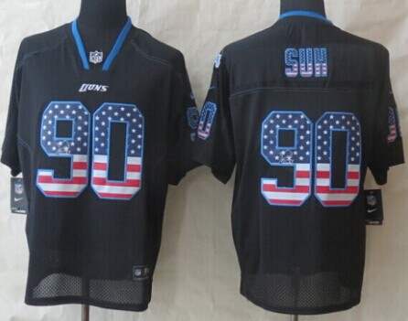 Nike Detroit Lions #90 Ndamukong Suh 2014 USA Flag Fashion Black Elite Jersey