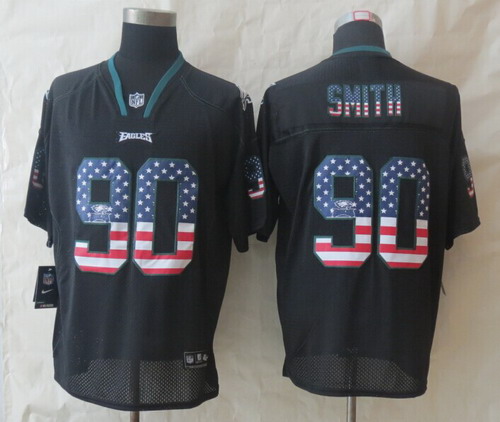 Nike Philadelphia Eagles #90 Marcus Smith 2014 USA Flag Fashion Black Elite Jersey