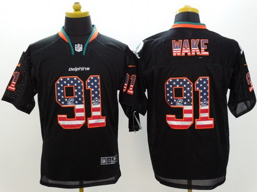 Nike Miami Dolphins #91 Cameron Wake 2014 USA Flag Fashion Black Elite Jersey