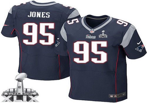 Nike New England Patriots #95 Chandler Jones 2015 Super Bowl XLIX Blue Elite Jersey