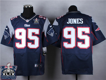 Nike New England Patriots #95 Chandler Jones 2015 Super Bowl XLIX Championship Blue Elite Jersey