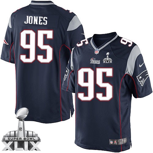 Nike New England Patriots #95 Chandler Jones 2015 Super Bowl XLIX Blue Game Jersey