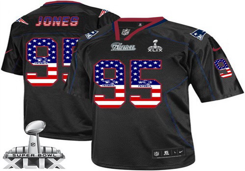 Nike New England Patriots #95 Chandler Jones 2015 Super Bowl XLIX 2014 USA Flag Fashion Black Elite Jersey