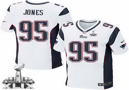 Nike New England Patriots #95 Chandler Jones 2015 Super Bowl XLIX White Elite Jersey