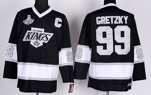 Los Angeles Kings #99 Wayne Gretzky 2014 Champions Patch Black Throwback CCM Jersey