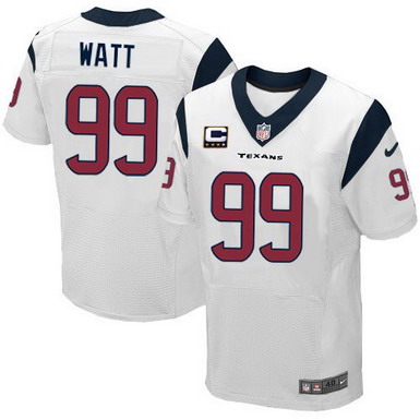 Nike Houston Texans #99 J.J. Watt White C Patch Elite Jersey