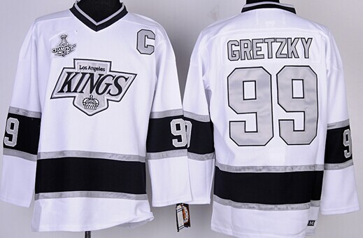 Los Angeles Kings #99 Wayne Gretzky 2014 Champions Patch White Throwback CCM Jersey