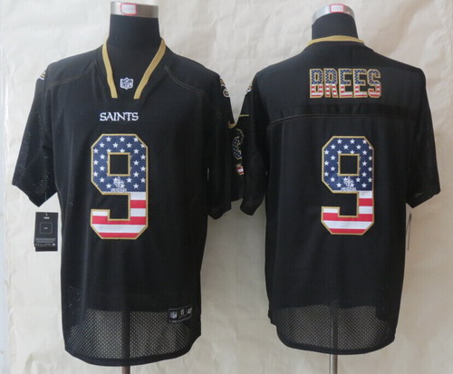 Nike New Orleans Saints #9 Drew Brees 2014 USA Flag Fashion Black Elite Jersey
