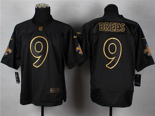Nike New Orleans Saints #9 Drew Brees 2014 All Black/Gold Elite Jersey
