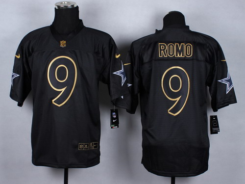 Nike Dallas Cowboys #9 Tony Romo 2014 All Black/Gold Elite Jersey