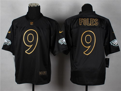 Nike Philadelphia Eagles #9 Nick Foles 2014 All Black/Gold Elite Jersey