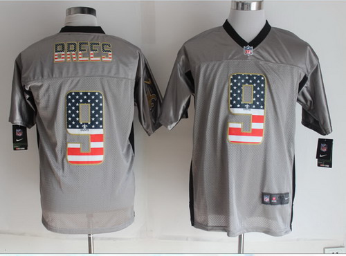 Nike New Orleans Saints #9 Drew Brees 2014 USA Flag Fashion Gray Elite Jersey