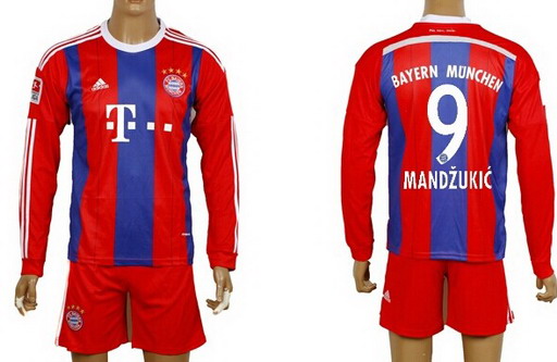 2014/15 Bayern Munchen #9 Mandzukic Home Soccer Long Sleeve Shirt Kit
