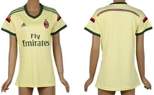 2014/15 AC Milan Blank (or Custom) Away Gold Soccer AAA+ T-Shirt_Womens