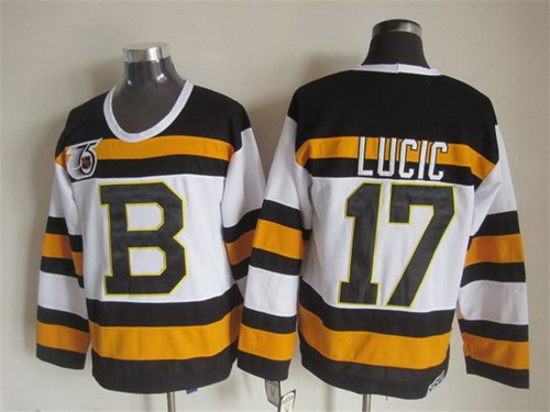 Boston Bruins #17 Milan Lucic White 75TH Throwback CCM Jersey