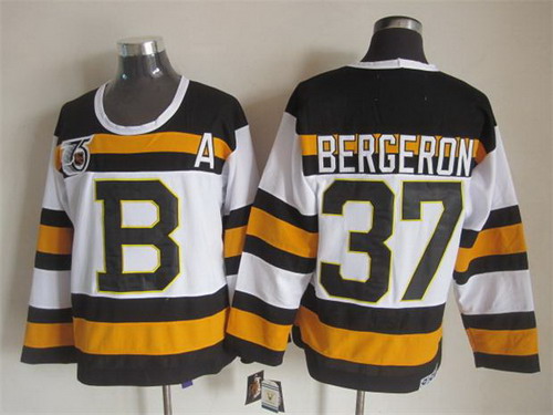 Boston Bruins #37 Patrice Bergeron White 75TH Throwback CCM Jersey