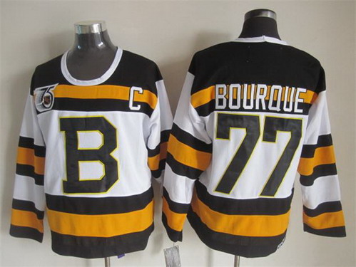 Boston Bruins #77 Ray Bourque White 75TH Throwback CCM Jersey