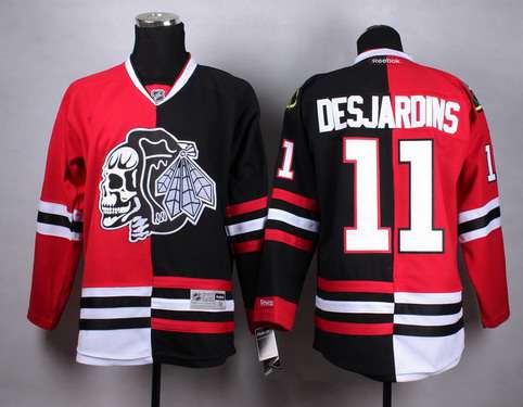 Chicago Blackhawks #11 Andrew Desjardins Red Black Two Tone With Black Skulls Jersey