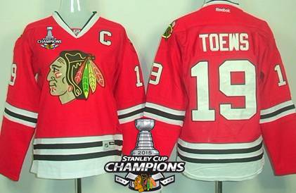 Chicago Blackhawks #19 Jonathan Toews Red Womens Jersey W-2015 Stanley Cup Champion Patch