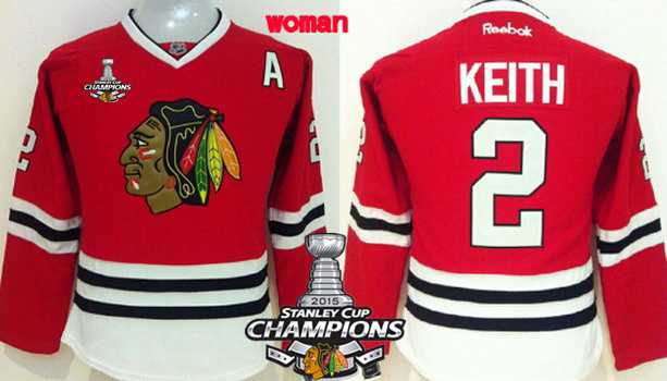 Chicago Blackhawks #2 Duncan Keith Red Womens Jersey W-2015 Stanley Cup Champion Patch